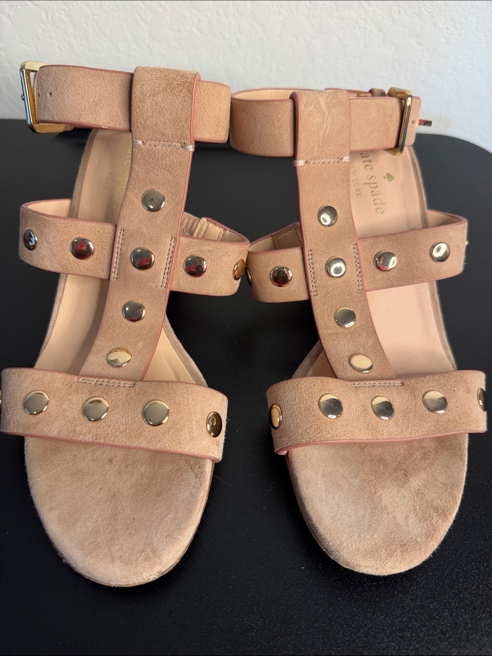 kate spade Blush Suede Studded Ankle-Strap Sandals